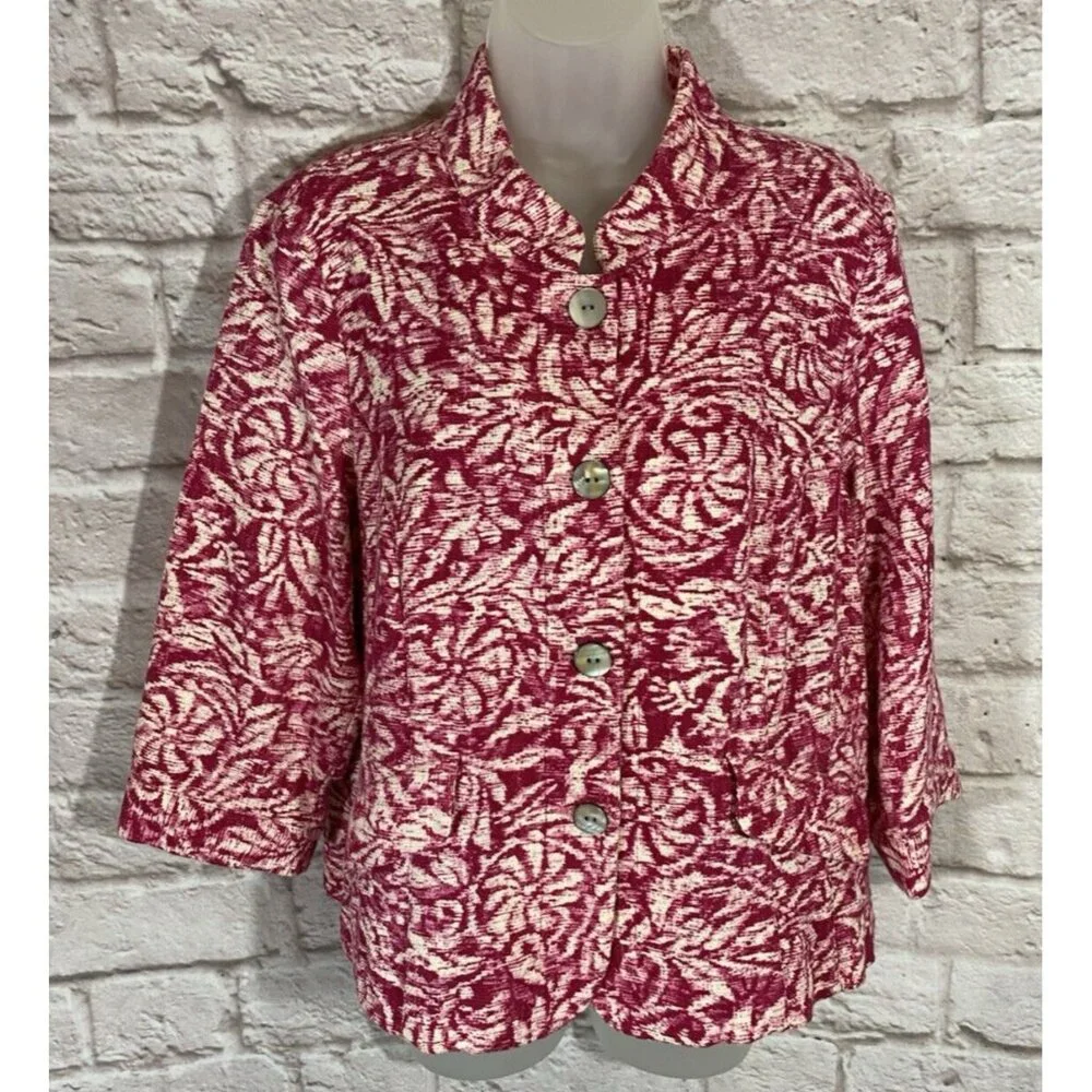 Coldwater Creek XL Cardigan Jacket Topper Layering‎ Buttons Pink White EUC 9727